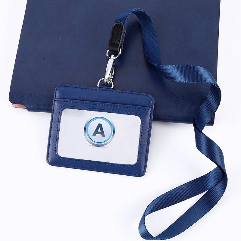 Fashion Genuine Leather ID Holder Business Staff Job Number Card Holders with Lanyard Bus Card Cover Student Worker Employee Card Case