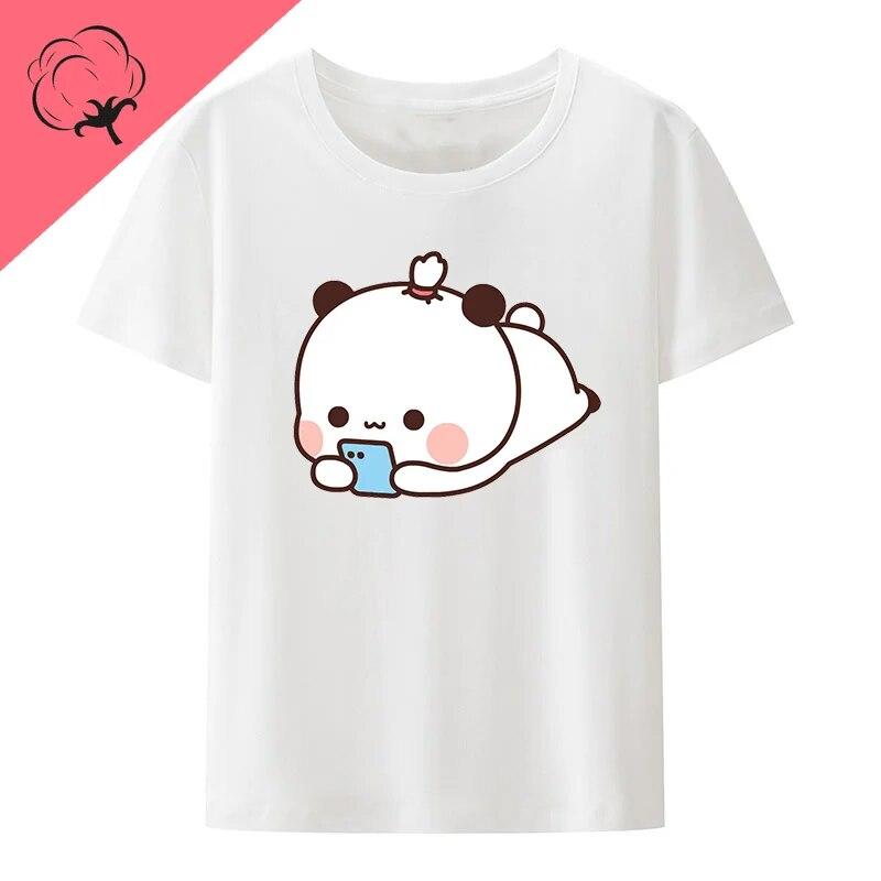 Милый Бубу бросает шлепанцы в Дуду, так как он дразнит Бубу Футболки с медведем Футболка Kawaii WoУнисекс Одежда Топы унисекс Футболки с рисунком