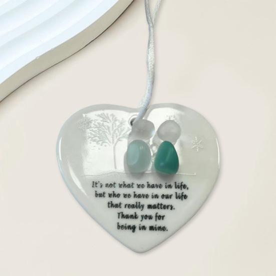 Heart-Shaped Sea Glass Friendship Decor Handmade Ceramics Heart Ornament for Christmas Tree Hanging Decor Sea Glass Art Friendship Keepsake