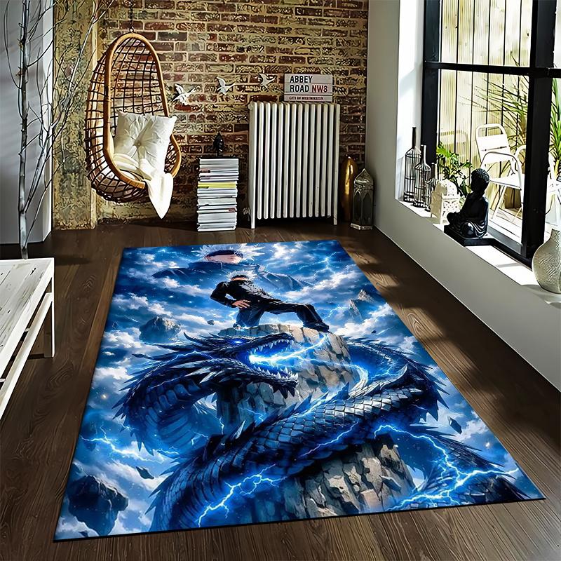 Anime Blue Lightning Dragon Design Carpet for Bedroom and Living Room Rug Suitable for use as an anti-slip for living room bedroom sofas
