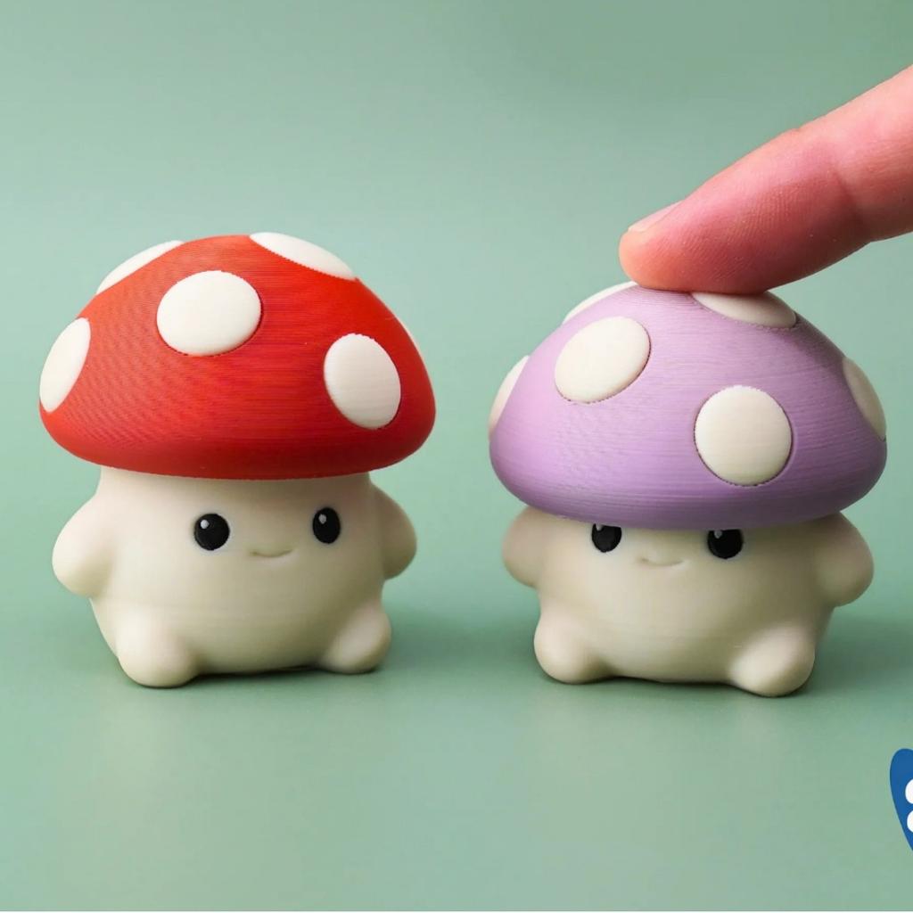 Mushroom Figurine Toy, PLA, Red, Purple, Light Blue