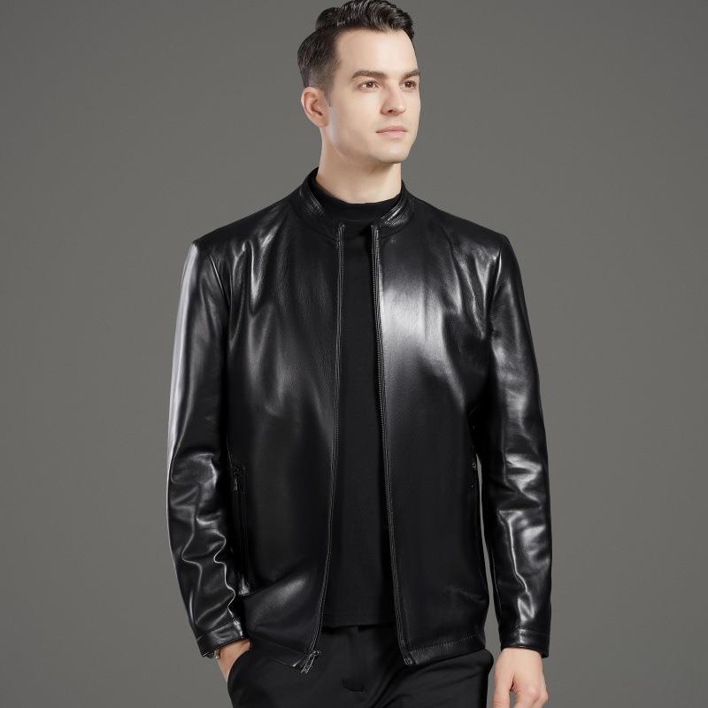Кожаная куртка мужская из овчины осенне-зимняя воротник-стойка кожаная куртка папы среднего возраста плюс бархатное теплое пальто