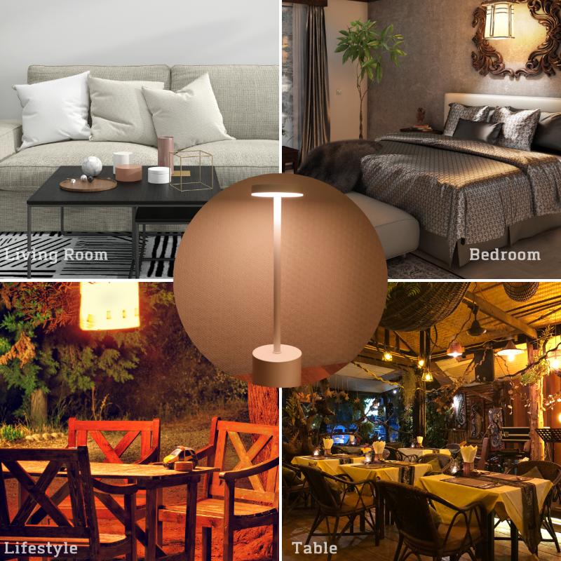 3 Colors Rechargeable Alloy Cordless LED Table Lamp Touch Switch Night Light Nordic Style Home Bar Restaurant Ambiance Desk Lamp