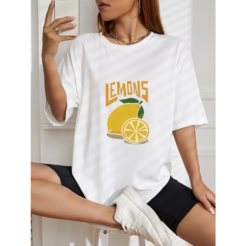 Винтажная футболка оверсайз с принтом желтых лимонов – "LEMONS" Свежий яркий топ на фруктовую тематику