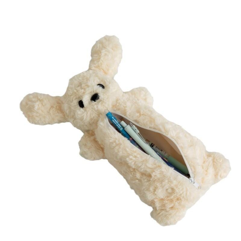 Плюшевый чехол для хранения для девочек большой вместимости, мультяшный пенал с изображением собаки для организации студенческих принадлежностей