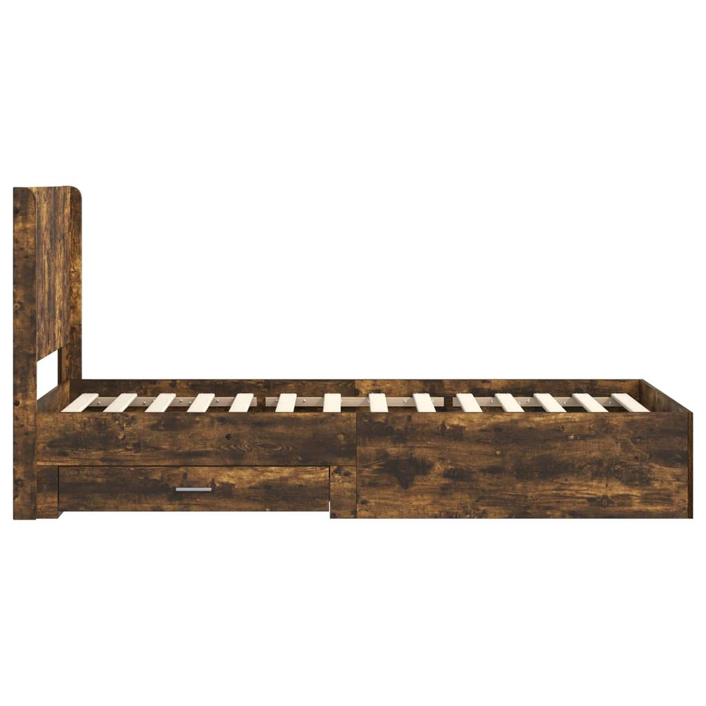 Bed Frame with Storage and Headboard Smoked Oak