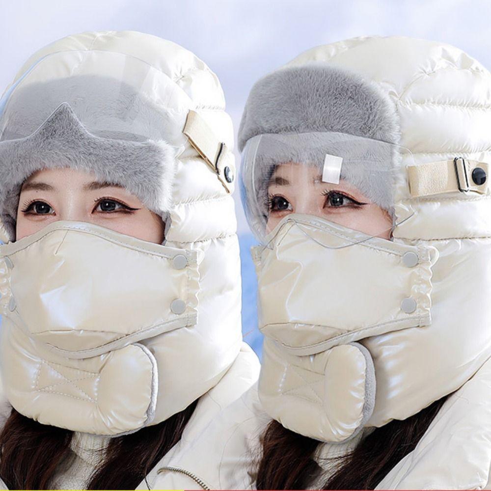 3pcs/Set with Goggles Cycling Windproof Cap Hood Cap Winter Warm Earflap Winter Plush Hats  Ski Mask