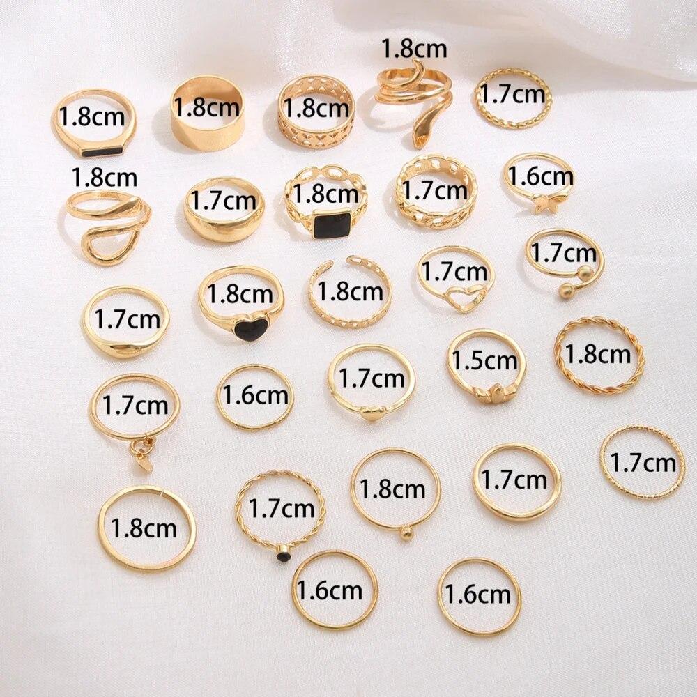 Максимум 27 шт., винтажный комплект колец с сердцем, змеей и бабочкой для женщин, металлический позолоченный геометрический полый палец, кольцо, ювелирное изделие, подарок, новый