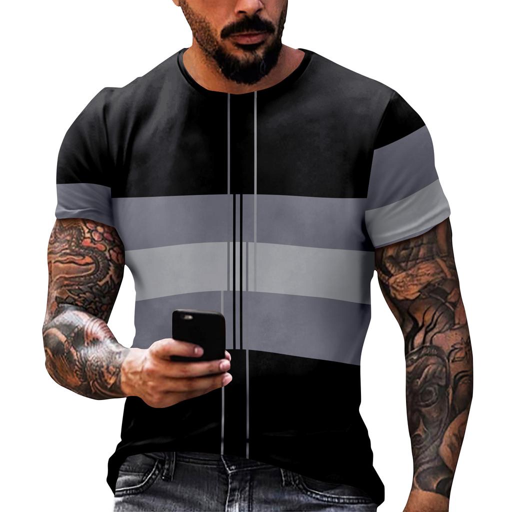Fashion Striped Print - Men's Casual Round Neck Short Sleeved T-shirt