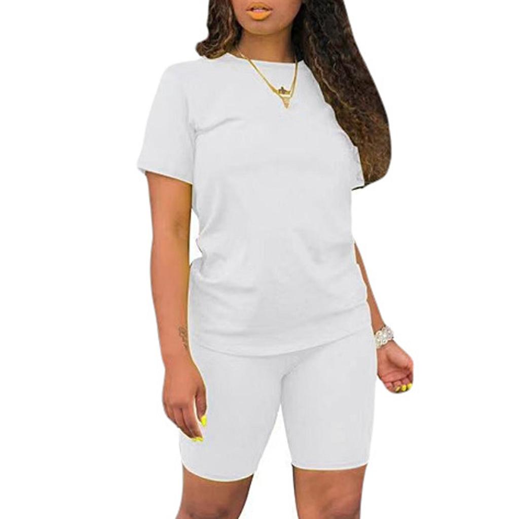 Женский повседневный спортивный однотонный костюм из 2 предметов, комплект из топа и брюк с короткими рукавами