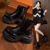Женские лоферы на платформе-маффин 2025 осень-зима новая теплая обувь с высоким верхом универсальные маленькие кожаные туфли женская обувь с внутренней танкеткой
