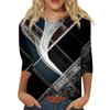 Модный винтажный топ с рукавом три четверти для женщин, женская повседневная блузка-футболка с круглым вырезом и принтом