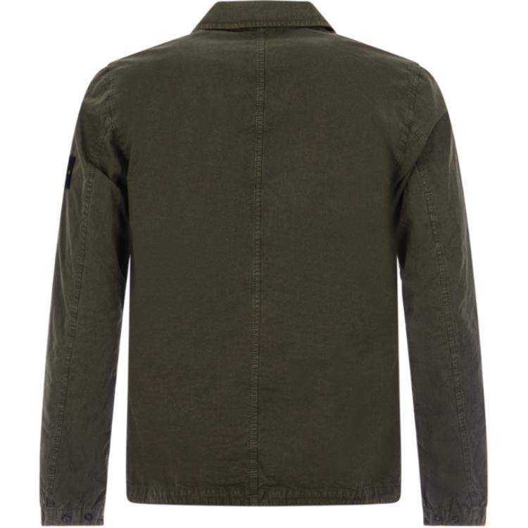 STONE ISLAND FW23 Organic Cotton Washed Vintage Solid Logo Double Pocket Collar Long Sleeve Shirt Jacket Men Jackets Olive-Green 7915102WN-V0158