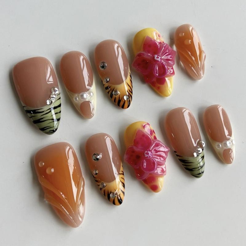 24Pcs Matte Almond Press On Nails With Glue Black Gradient Glitter Butterfly Fake Nails For Autumn Winter