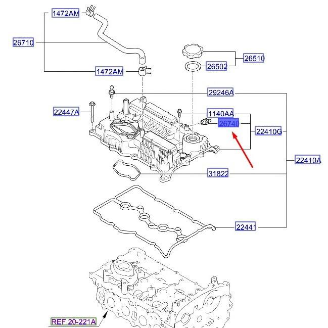 Высоко востребованный клапан PCV для Hyundai 26740-2G000