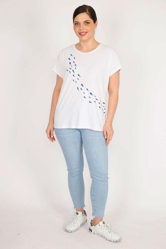 Женская блузка большого размера Bone Плюс размер блузка из хлопчатобумажной ткани с принтом спереди