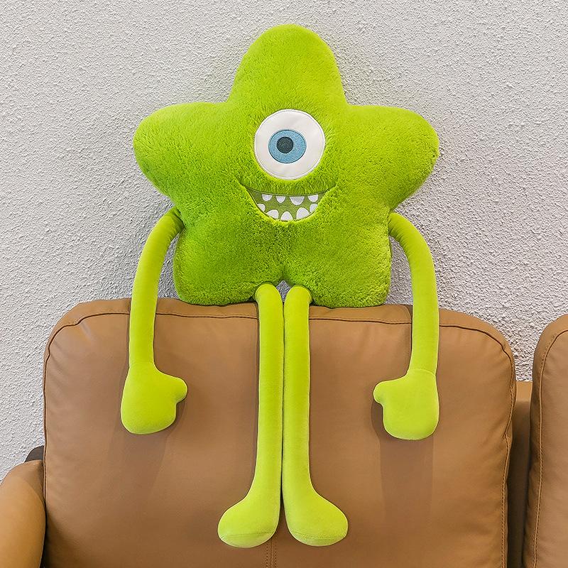Green star cushion, one-eyed monster expression, pillow, funny, cute, long-legged plush toy, creative doll girl
