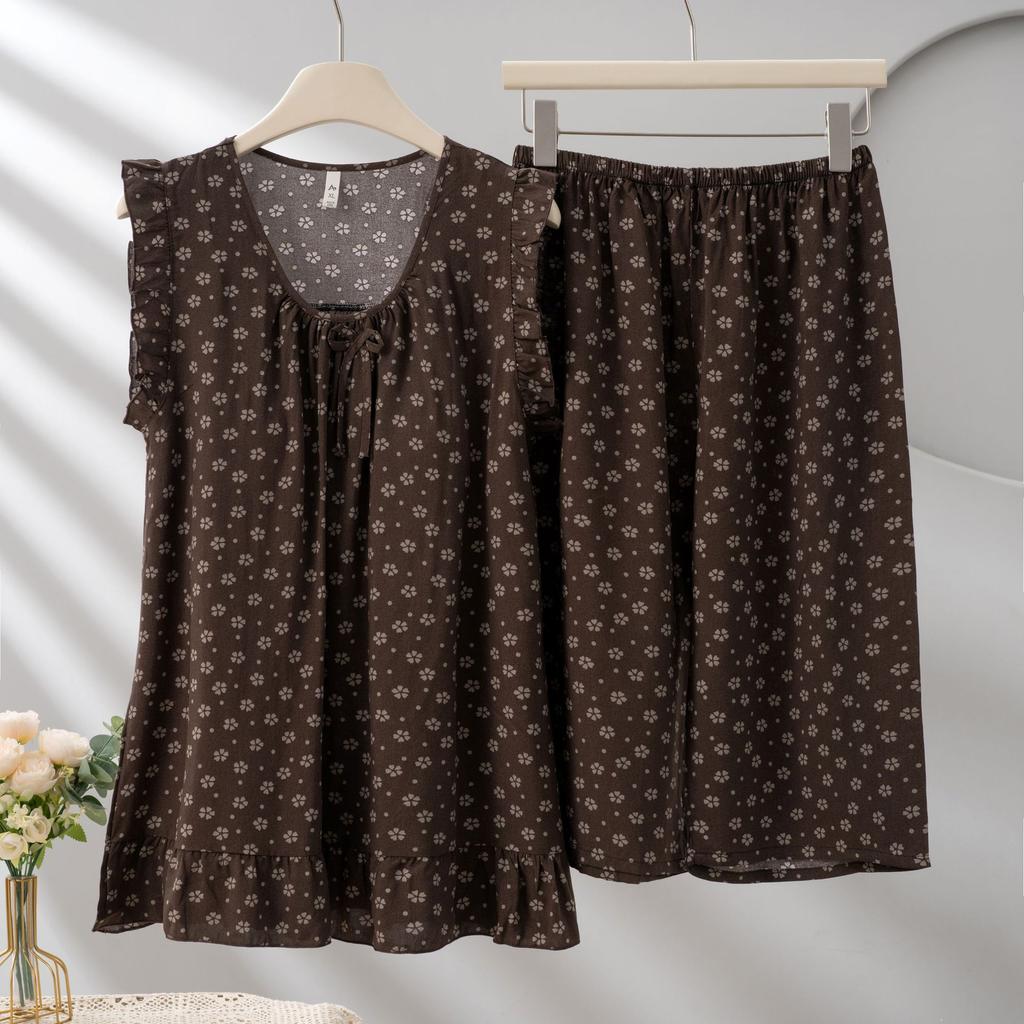 1011 Korean version of the princess style sleeve suit, cute loose lyocell loungewear suit, women's summer thin style with chest pad