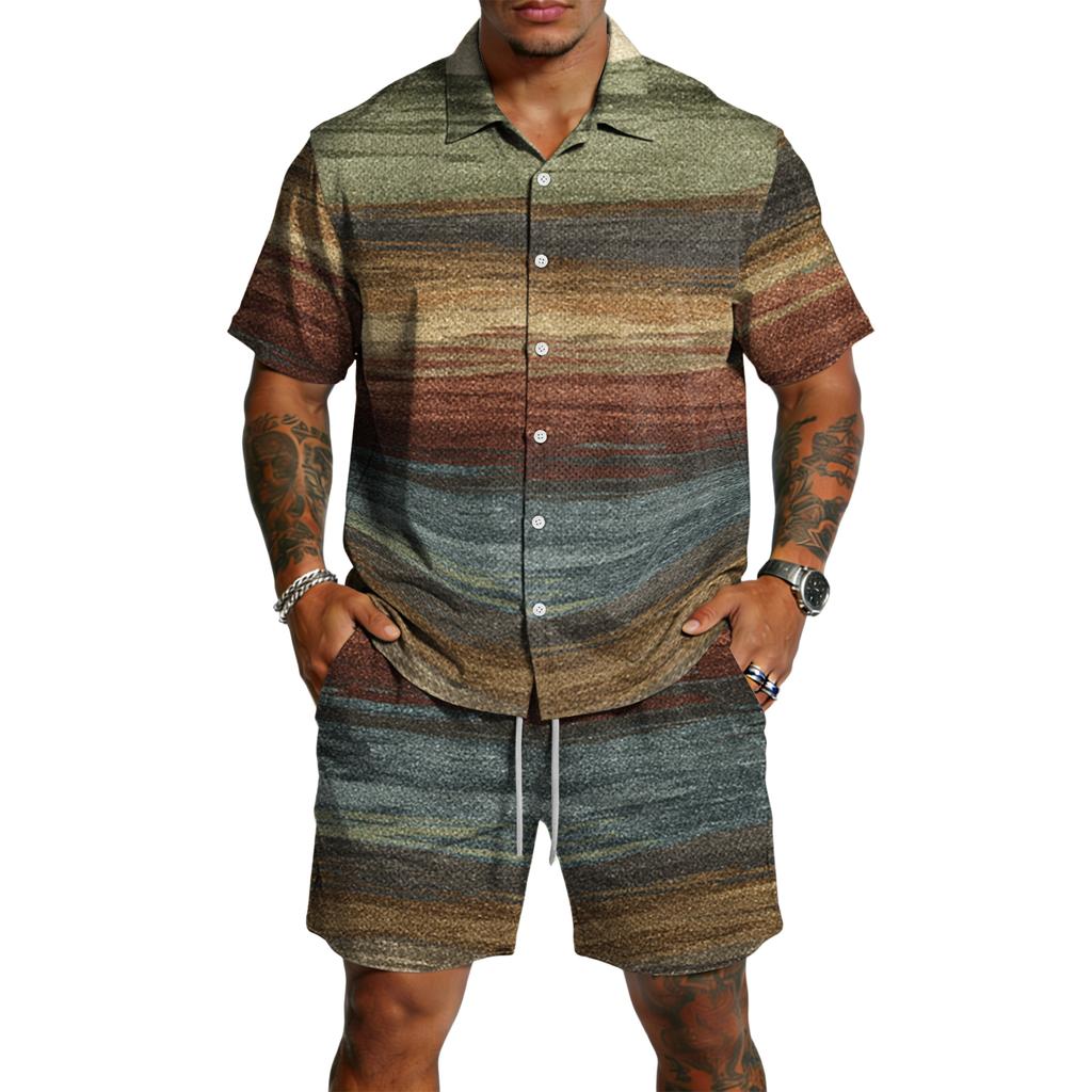 Men's Casual Lightweight Breathable Short-Sleeve Shirt And Shorts Set