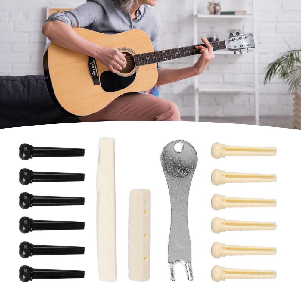 2Sets Plastic Saddle Guitar Bridge Pins Metal Puller Guitar Saddle Nut  For Acoustic Guitar
