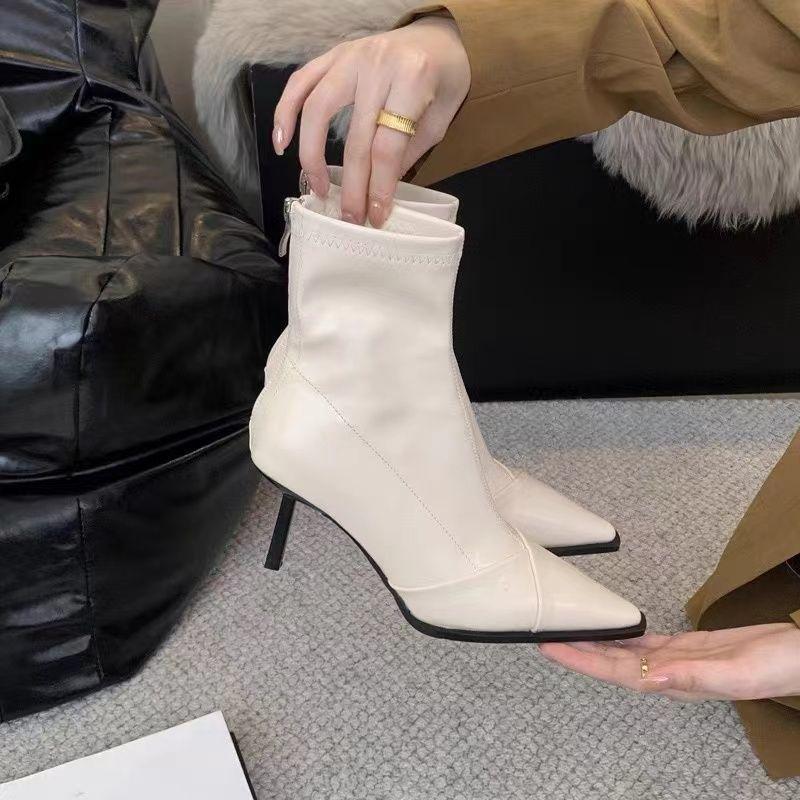 Европейские и американские ретро остроносые осенне-зимние короткие ботинки детский темперамент высокие каблуки лакированная кожа тонкий нишевый чистый желательный ветер 2025 не