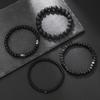 Модный браслет-комбинация из многослойных мужских браслетов из черного камня, вулканического камня, деревянных бусин, эластичный, для пары, для друга, с цирконом
