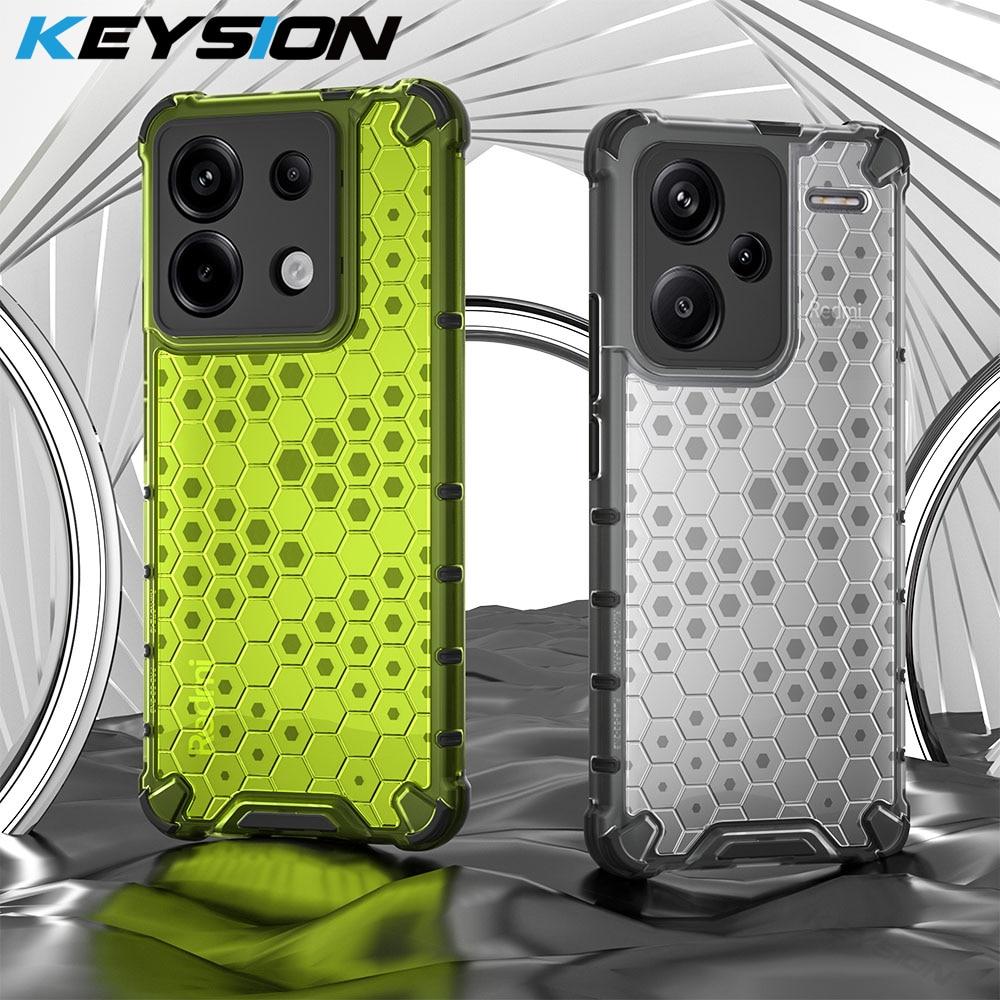 KEYSION Shockproof Armor Case for Redmi Note 13 Pro 5G Silicone+PC Transparent Honeycomb Phone Cover for Redmi Note 13 Pro+ 5G