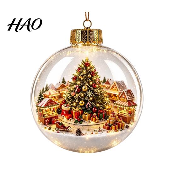 Warm Light Seasonal Ornaments Glowing Clear Christmas Ball Ornament, Up Story Decoration with LED Unique Holiday Souvenirs Light, Mini Scene Xmas Tree