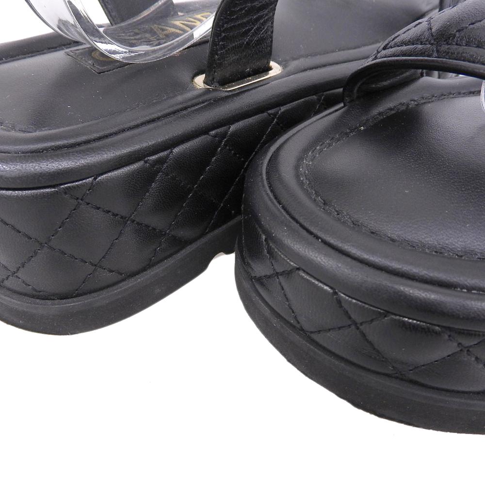 Chanel Métiers d'Art Collection Leather CC Logos Matelasse Platform Velcro Sandals Women's Size 22A G39143 Shoes 38 blackUsed