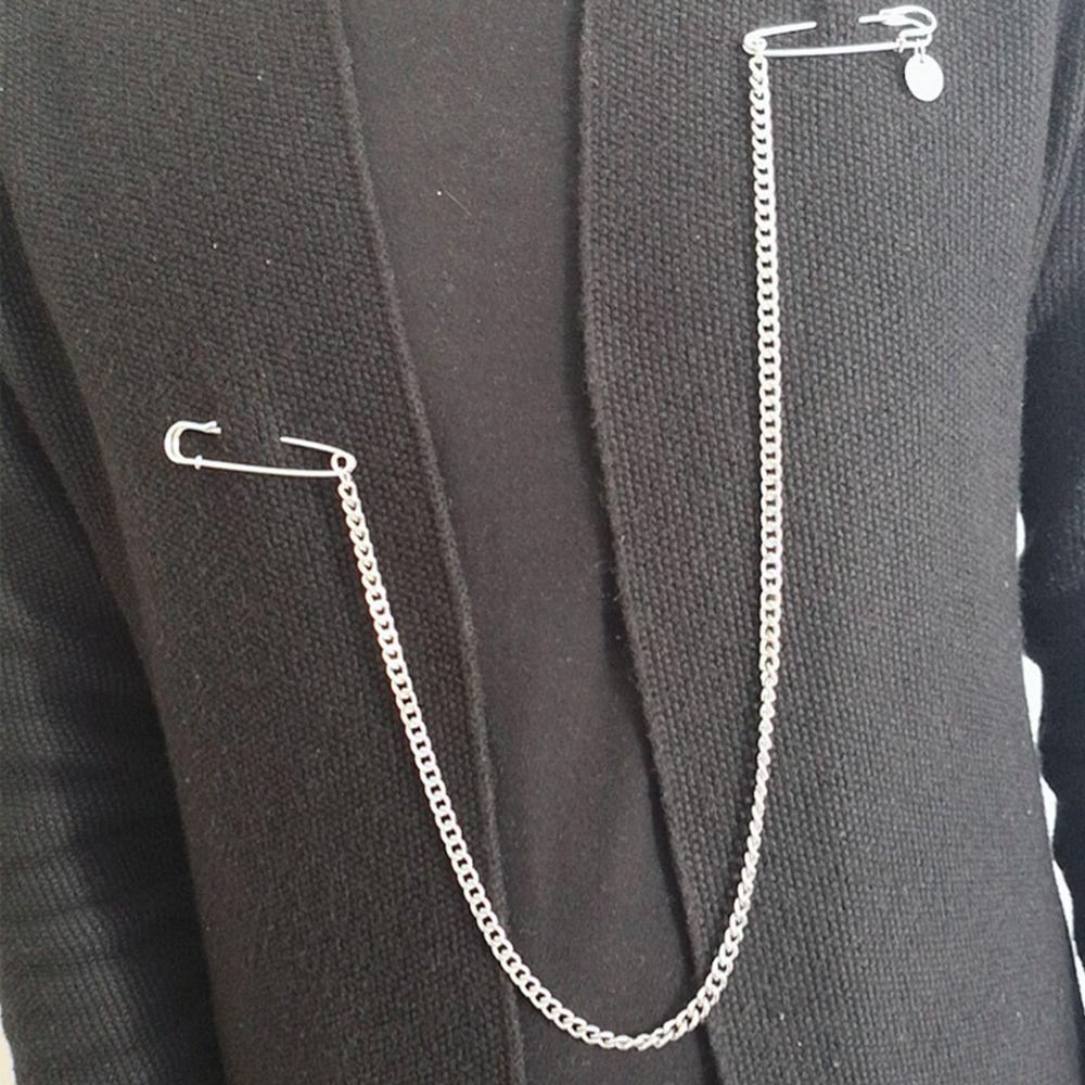 Unisex Minimalist Suit Accessory Cross Pendant Punk Brooches Long Chain Big Pins