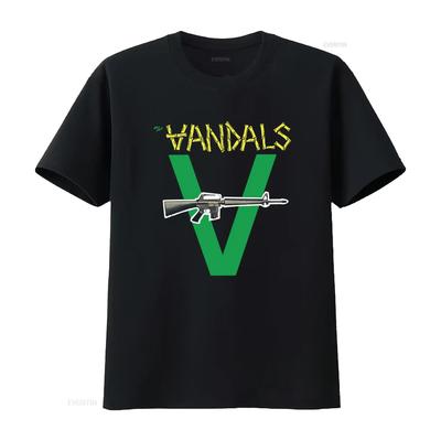 Мужская футболка The Vandals Original Logo Зеленая V и Принт с пистолетом Средний Черный винтажная Стирка уличная одежда дизайнерская