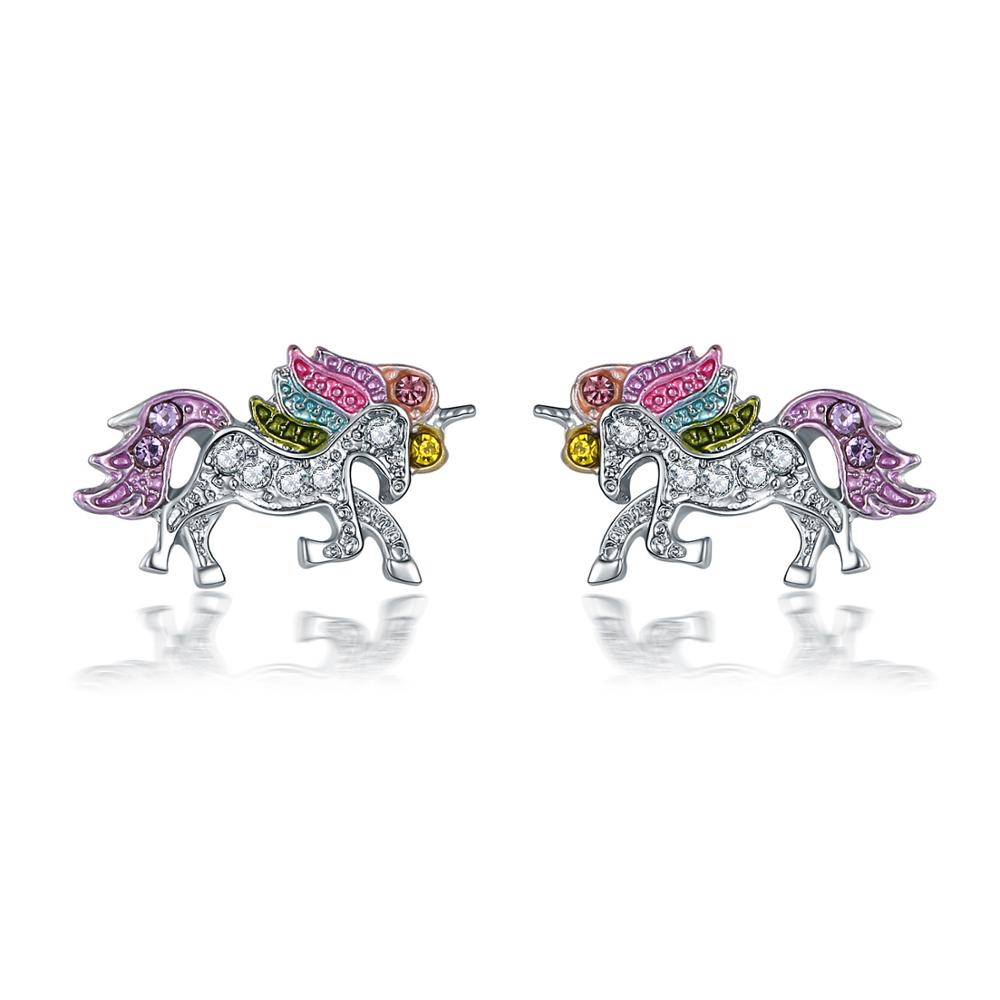 New Cute Unicorn Stud Earrings for Little Girl Kids Crystal Cat Butterfly Rainbow Heart Star Earring Christmas Gift Jewelry