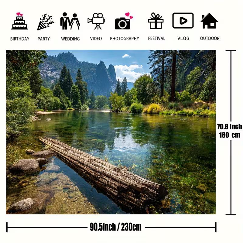 2D Yosemite Backdrop, Forest River Mountain Photography Background