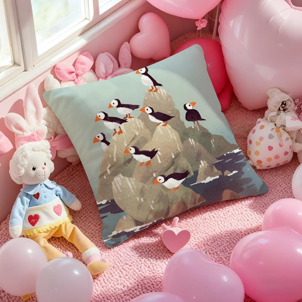 Kwaii Puffin Rock PPreschool Cushion Cover Pattern Printed Pillowcase for Living Room Sofa Cushion Cover Bedroom Decor