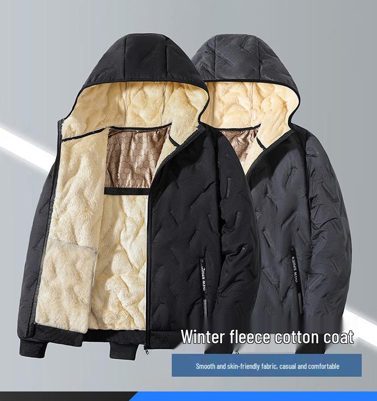 Мужской зимний комплект: куртка с капюшоном из овечьей шерсти и хлопковые брюки - с подкладкой из искусственного меха, утепленный, большого размера.
