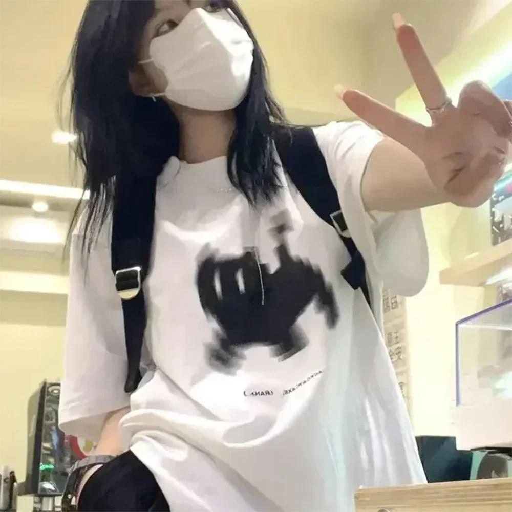 Unisex Summer Loose Half Sleeve Tee Distorted Fuzzy Cat Graphic Crewneck Soft Y2k Trendy Daily Student Casual Outfit Shirts Y2k