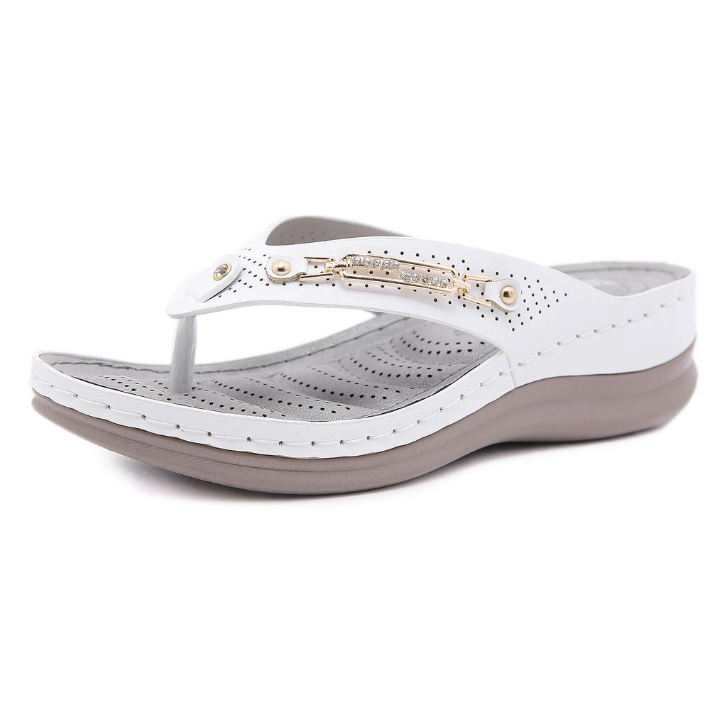 Retro Clip Toe Metal Sandal Slippers Women Car Line Non-slip Slope Heel Hollow Large Size Sandals
