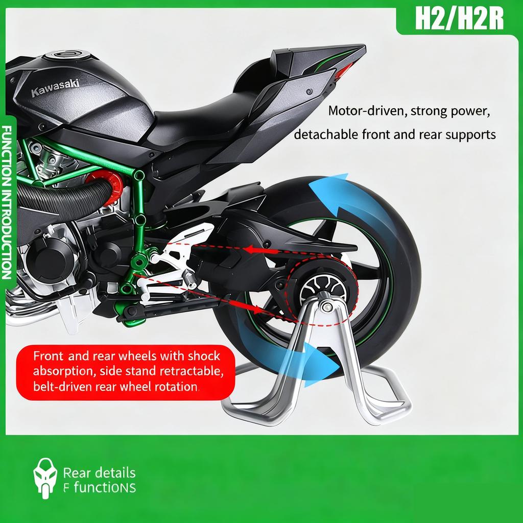 1/9 Kawasaki H2R Ninja с распыленным сплавом Модель мотоцикла Игрушка Коллекция транспортных средств Звук и свет Внедорожный мотоцикл Игрушки Машина