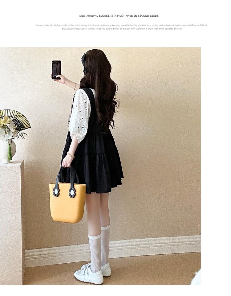 2026 Summer Short Sleeve Hollow Out T-shirt & Reversible U-Neck Doll Dress Maternity Set