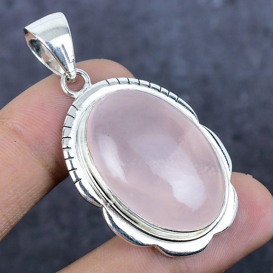 Натуральный камень Розовый Кварц Серебро 925 пробы Ювелирная подвеска 2,05" B2w06