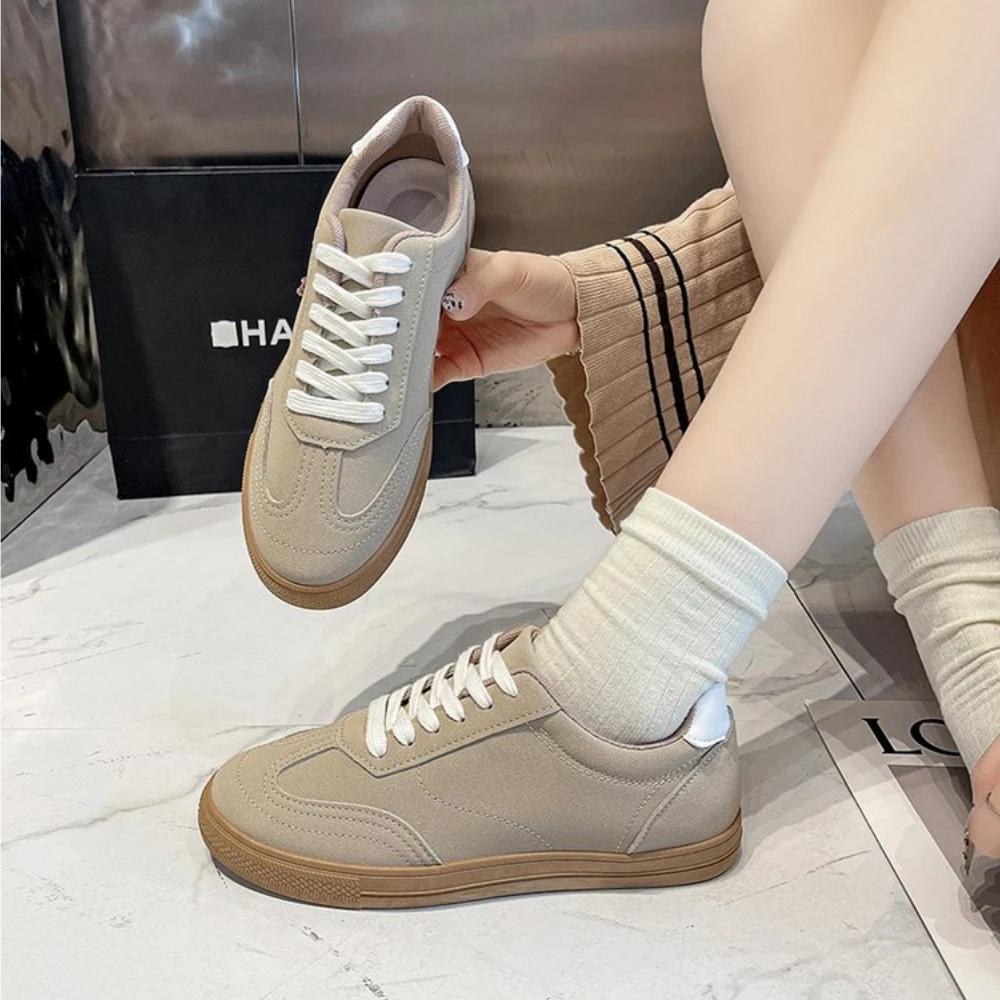 Spring and Autumn Women Casual Shoes Fashion Lace-up Low-top Khaki Round Headed Flat Bottomed Design Women's Shoes Size 35-42