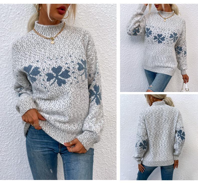 ZIMOXUAN Women's Snowflake Knit Sweater with Half Turtleneck for Autumn and Winter