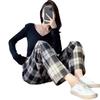 Women's Plaid Pajama Trousers: Comfortable, Loose-Fitting, Thin, Anti-Mosquito, Suitable for Home or Outdoor Wear with Wide Legs.