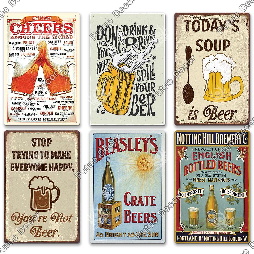 Decor Beer Vintage Tin Signs Plaque Metal Plates Retro Poster Wall Art Stickers for Bar Pub Club Man Cave Room Decoration