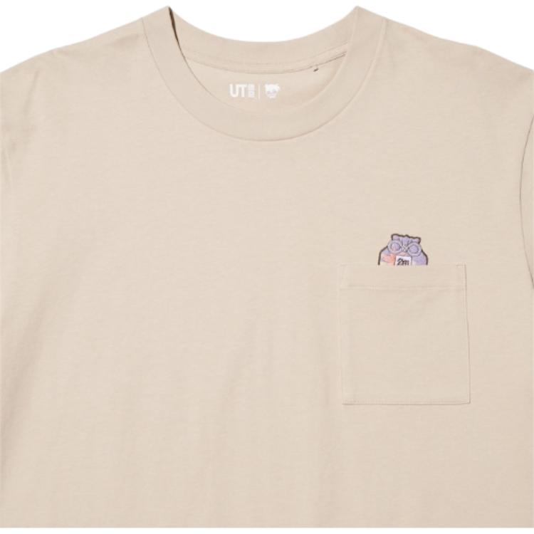 Uniqlo X Детектив Конан Коллаборация SS24 Мультфильм Аниме Передний карман Графический Круглый вырез Короткий рукав Футболка Унисекс Футболка Бежевый 472192-30