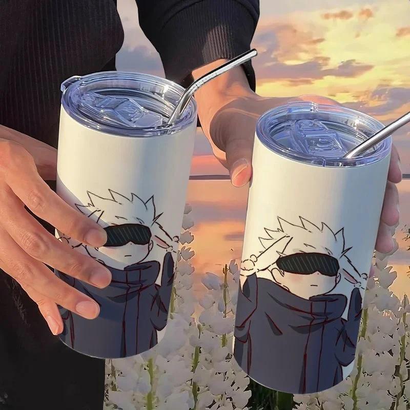 Кружка-термос Jujutsu Kaisen Юдзи 500 мл Сатору Годжо Нержавеющая сталь Дорожная термокружка С изоляцией, с трубочкой Кружка для кофе Подарок для детей