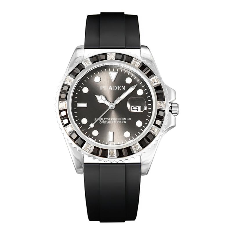 PLADEN NEW Men Watch Luxury Diamond Bezel Quartz Watches Sapphire Glass Stainless Steel Dive Male Clock golden Relogio Masculino