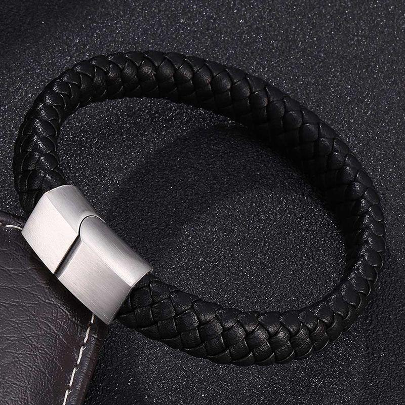 Black Punk Bangles Men Bracelet Brown Leather Bracelet Male Stainless Steel Clasp Fashion Wristband Gift