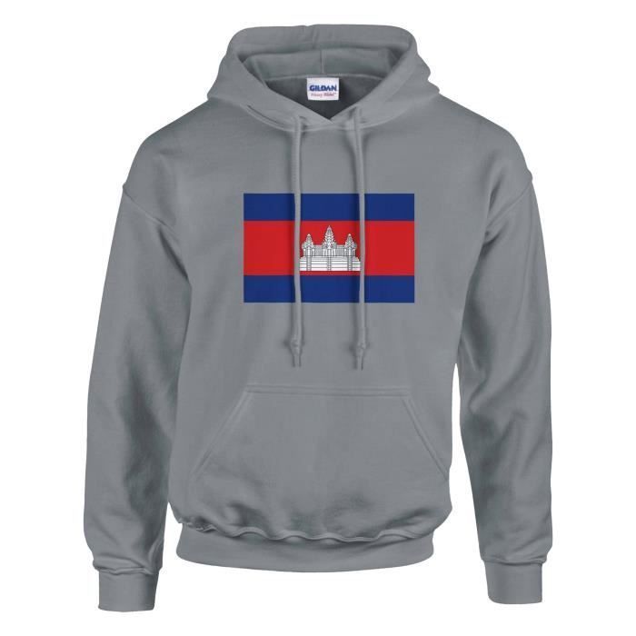 Sweat à capuche - PIXELFORMA - Drapeau du Cambodge - Gris - Длинные манши - Col capuche