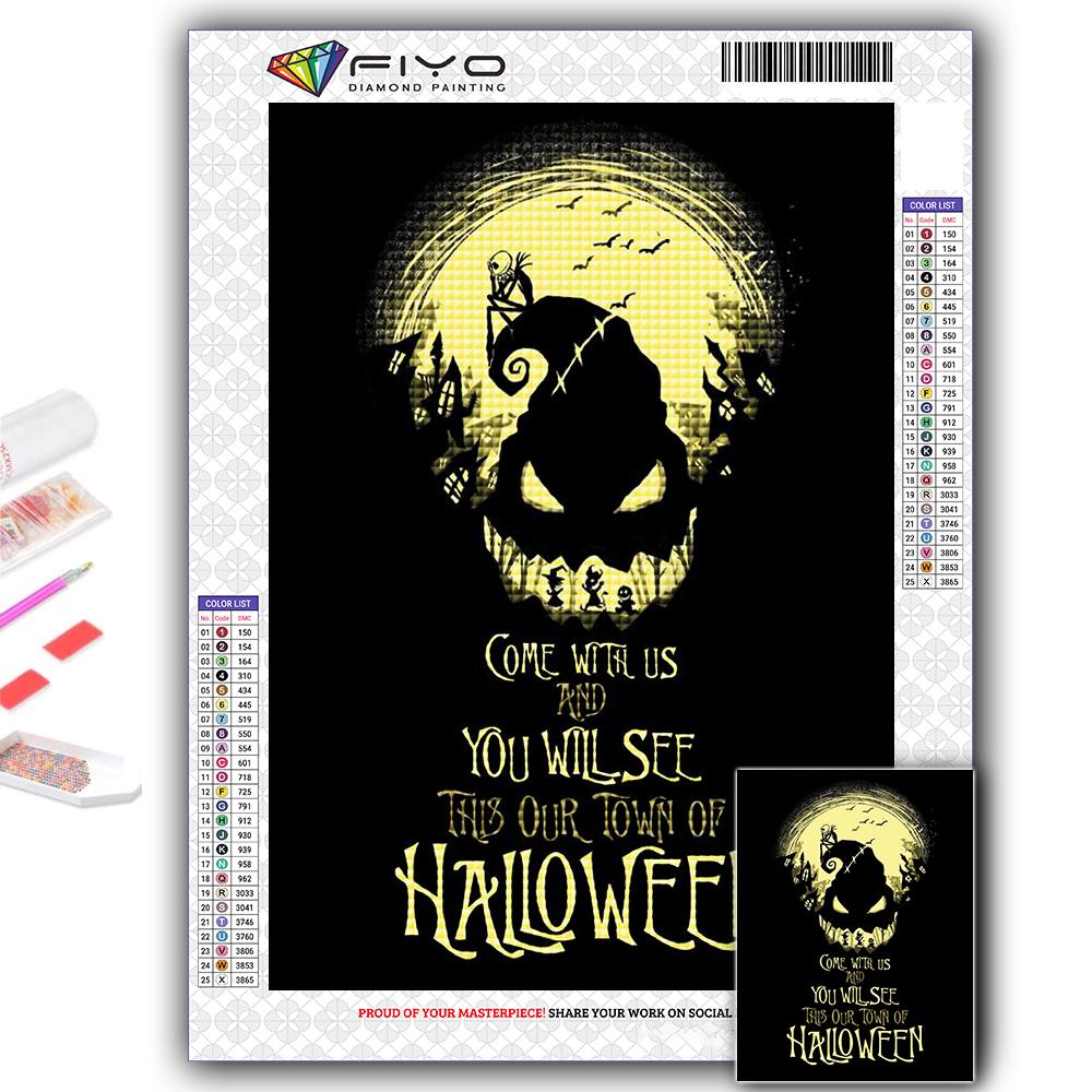 DIY 5D Diamond Painting Halloween Pumpkin And Witch Castle Cross Stitch Kit Full Drill Embroidery Mosaic Art Picture of Rhinestones Gift